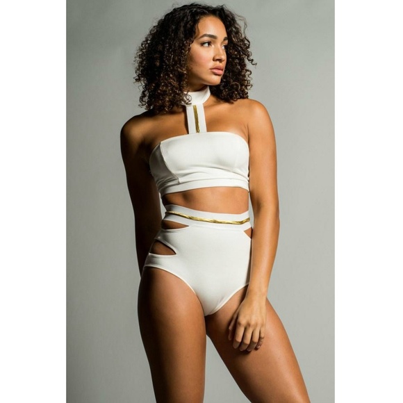 Rehab Other - Golden Elastic High Neck & Waist Bathing Suit
